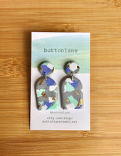 Load image into Gallery viewer, Purple, Mint Green, White and Gold Terrazzo on shimmering grey