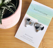 Load image into Gallery viewer, Black, White and Gold Terrazzo on shimmering grey - Hearts