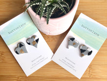 Load image into Gallery viewer, Black, White and Gold Terrazzo on shimmering grey - Hearts