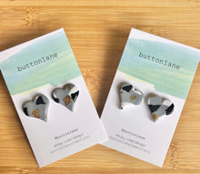 Load image into Gallery viewer, Black, White and Gold Terrazzo on shimmering grey - Hearts