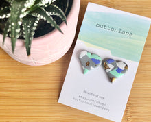 Load image into Gallery viewer, Purple, Mint Green, White and Gold Terrazzo on shimmering grey