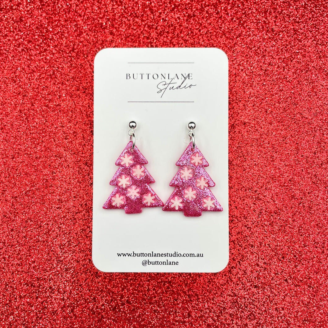 Christmas Tree - Pink ball post dangle