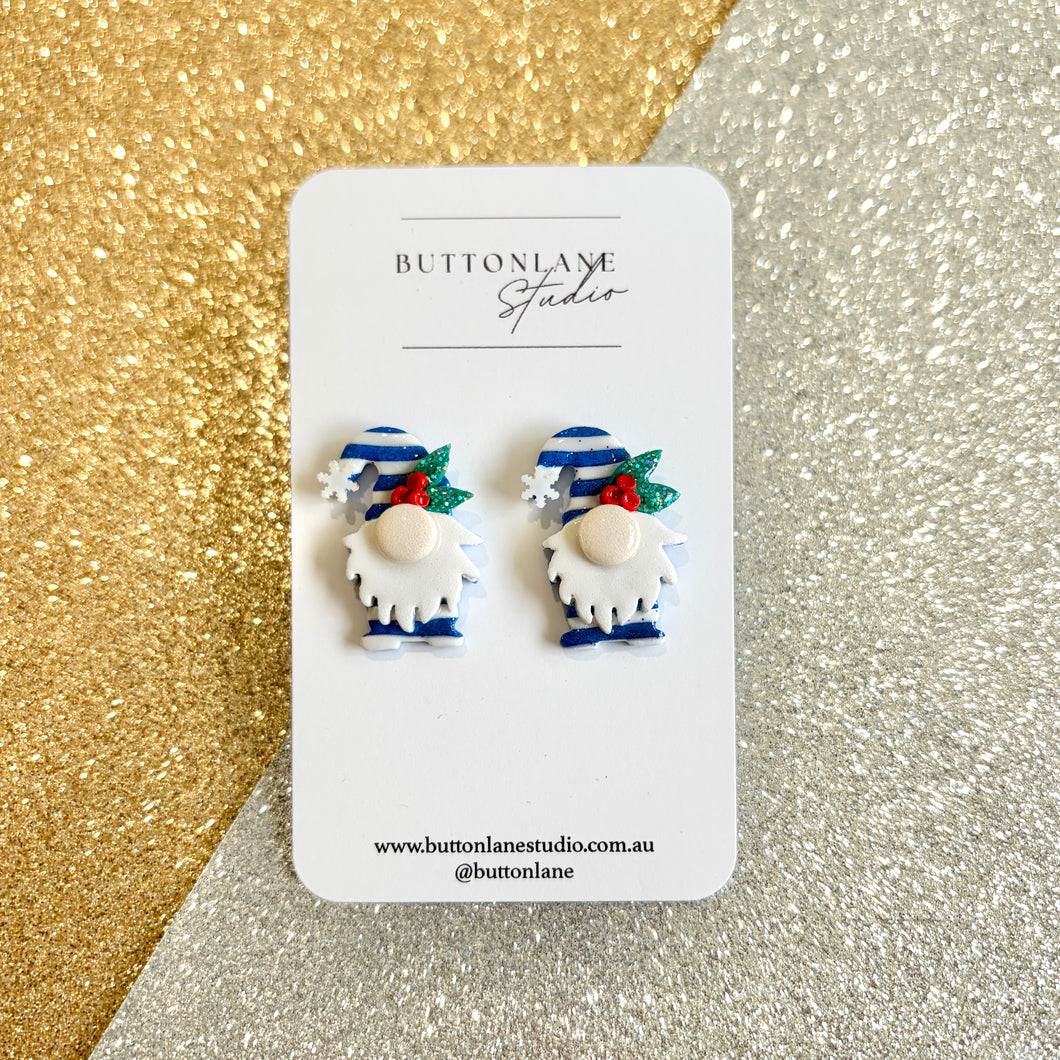 Christmas Blue glitter gnomes stud