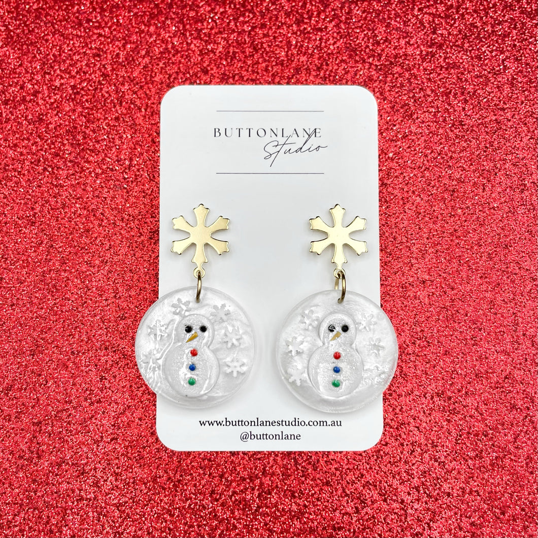 Christmas Snowman - Gold snowflake stud