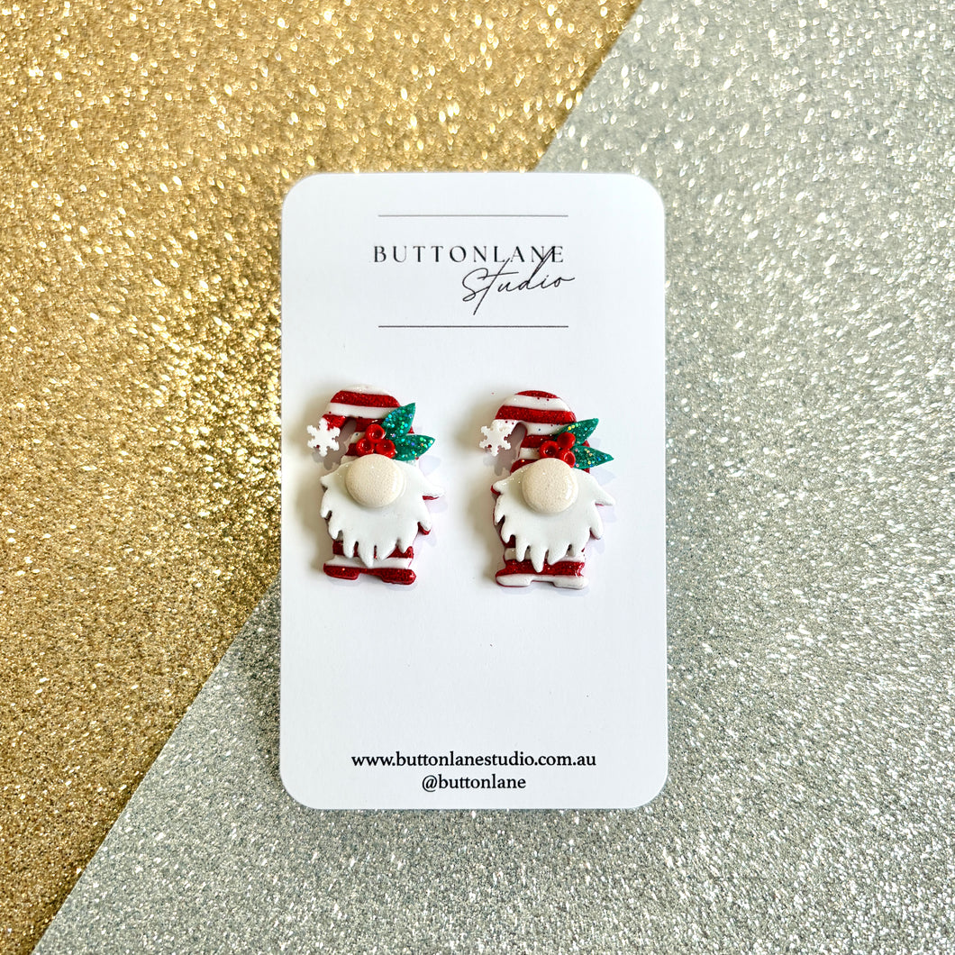 Christmas red glitter gnomes stud