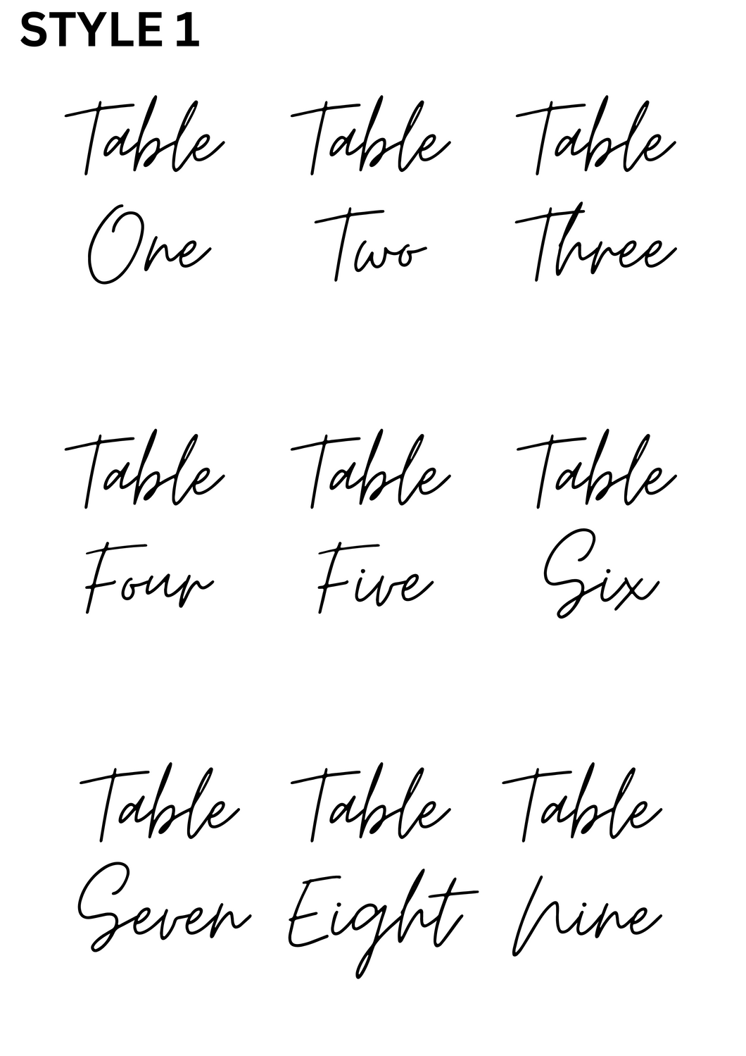 Table Numbers