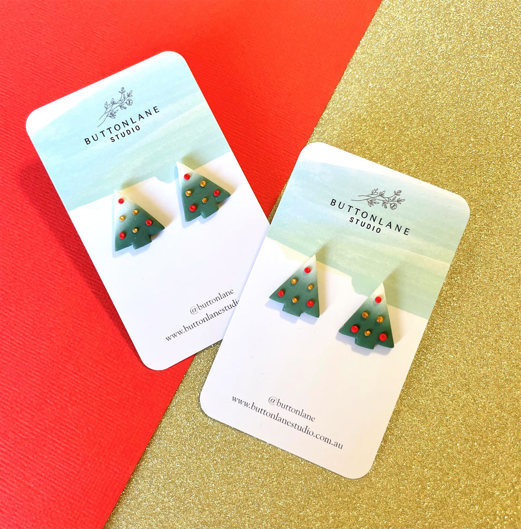 Snowy Christmas tree studs